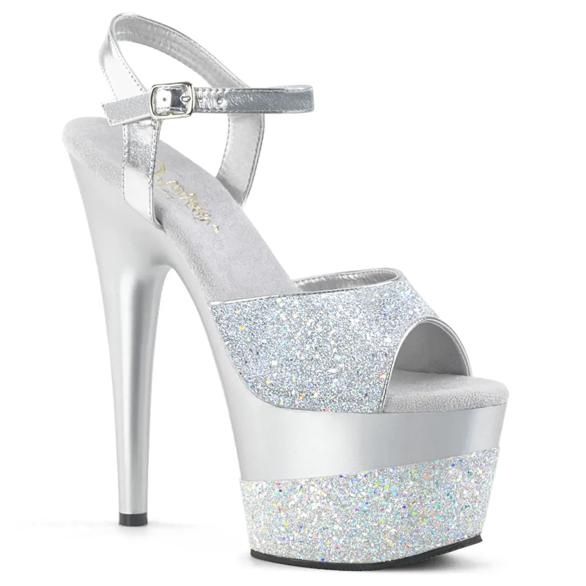 Pleaser Adore Women's Glittered Open Toe High Heel Sandals - 7-Inch Chunky Heel, Ankle Strap, Platform, Chic, Elegant, Shoe, Style 709-2G