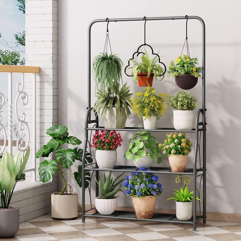 3 Tier Metal  Plant Stand Indoor Outdoor Tall Corner Hanging Plant Shelf Flower Stands Ladder Plant Holder  Plants Organiser Rack Installation Paint Home
