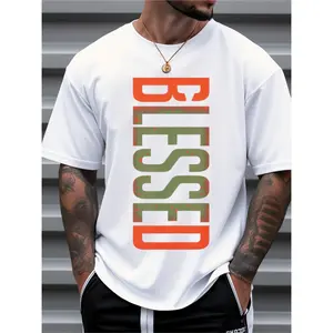 Mens Clothes, T Shirts for Men, Casual Style Design with Print, 100% Pure Cotton Fabric, Loose Fit, Comfortable And Breathable, BLESSED Black T-Shirt, Fashionable And Trendy, Suitable for Daily And Outdoor Wear in Summer