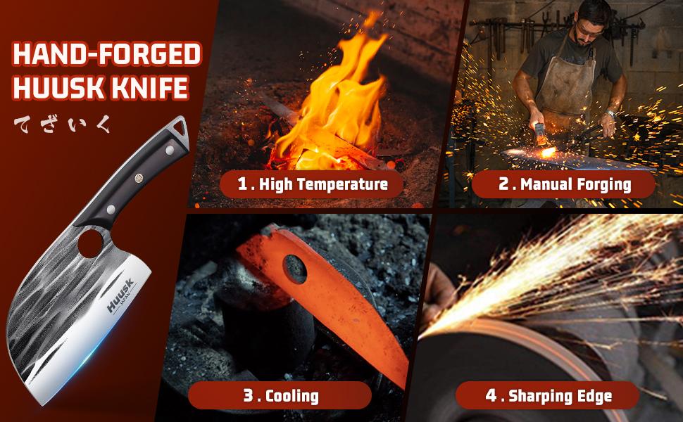 Huusk Enhance your kitchen with the Serbian Chef Knife. This forged butcher knife has a sturdy blade and wooden handle, perfect for outdoor cooking