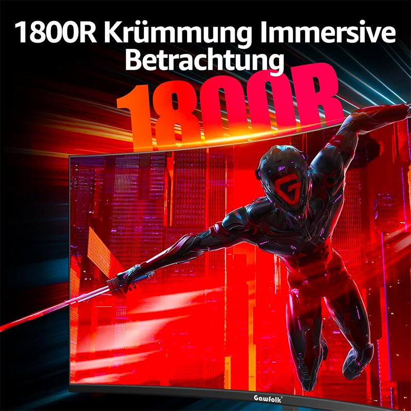 Gawfolk 27-inch Curved Gaming Monitor 100Hz, PC Screen Full HD 1080P, Frameless 1800R Computer Screen With FreeSync And Eye Care Technology, Supports VESA