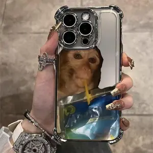 Funny Monkey Drinking Water Pattern Phone Case for iPhone 17/16/15/14/13/12/11 X Xs Pro Max Four-corner anti-fall Shockproof Transparent Protective Cover Strong Accessories