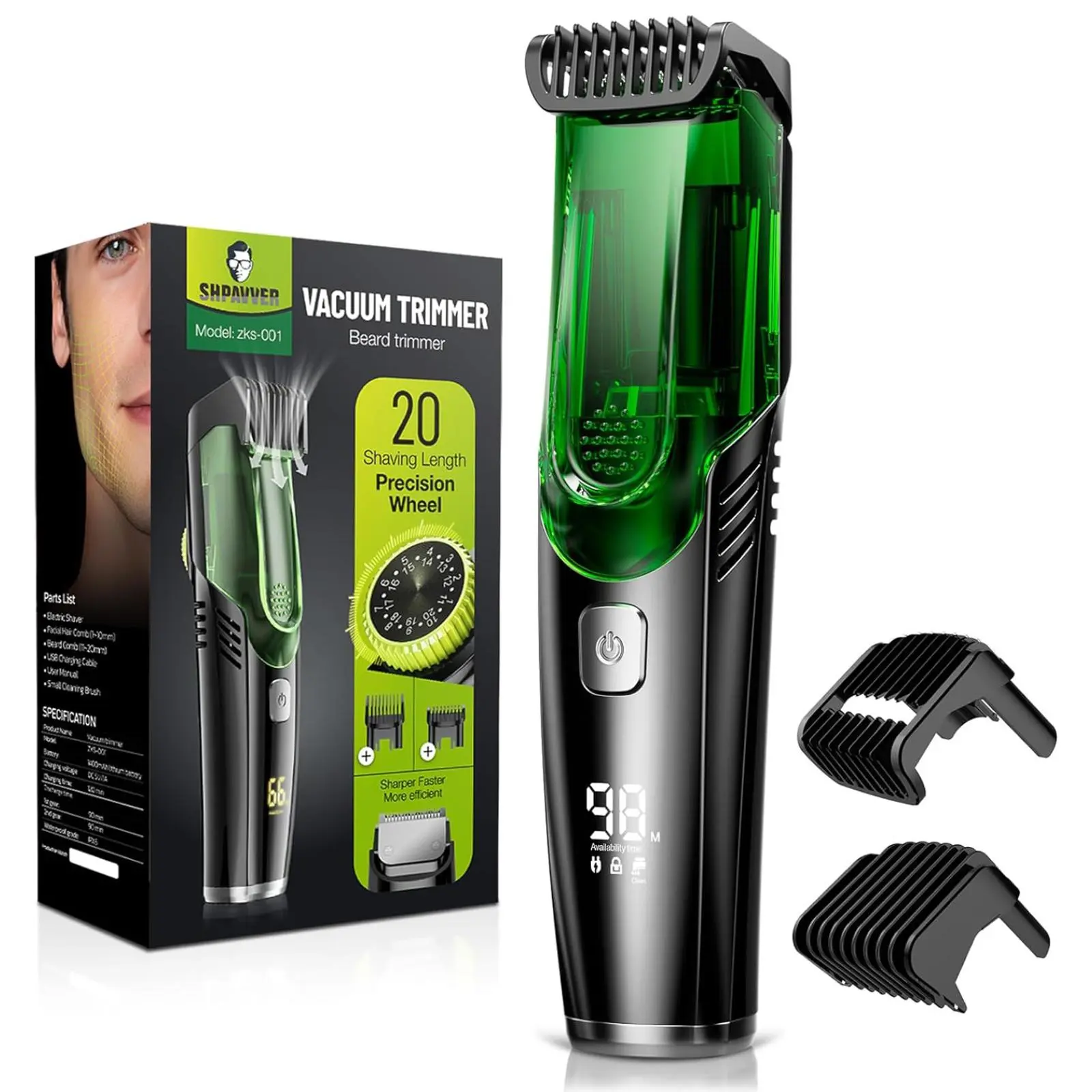 [Tiktokshopbacktoschool]SHPAVVER Vacuum Beard Shaver for Men,SHPAVVER Built-in Vacuum Trimmer for Mustache, Sideburns, Facial Hair, Rechargeable, IPX6 Waterproof, 2 Comb, Comfort face 2in1 Electric Razor rechargeable men 2025 ornament, Father's Day Gifts,
