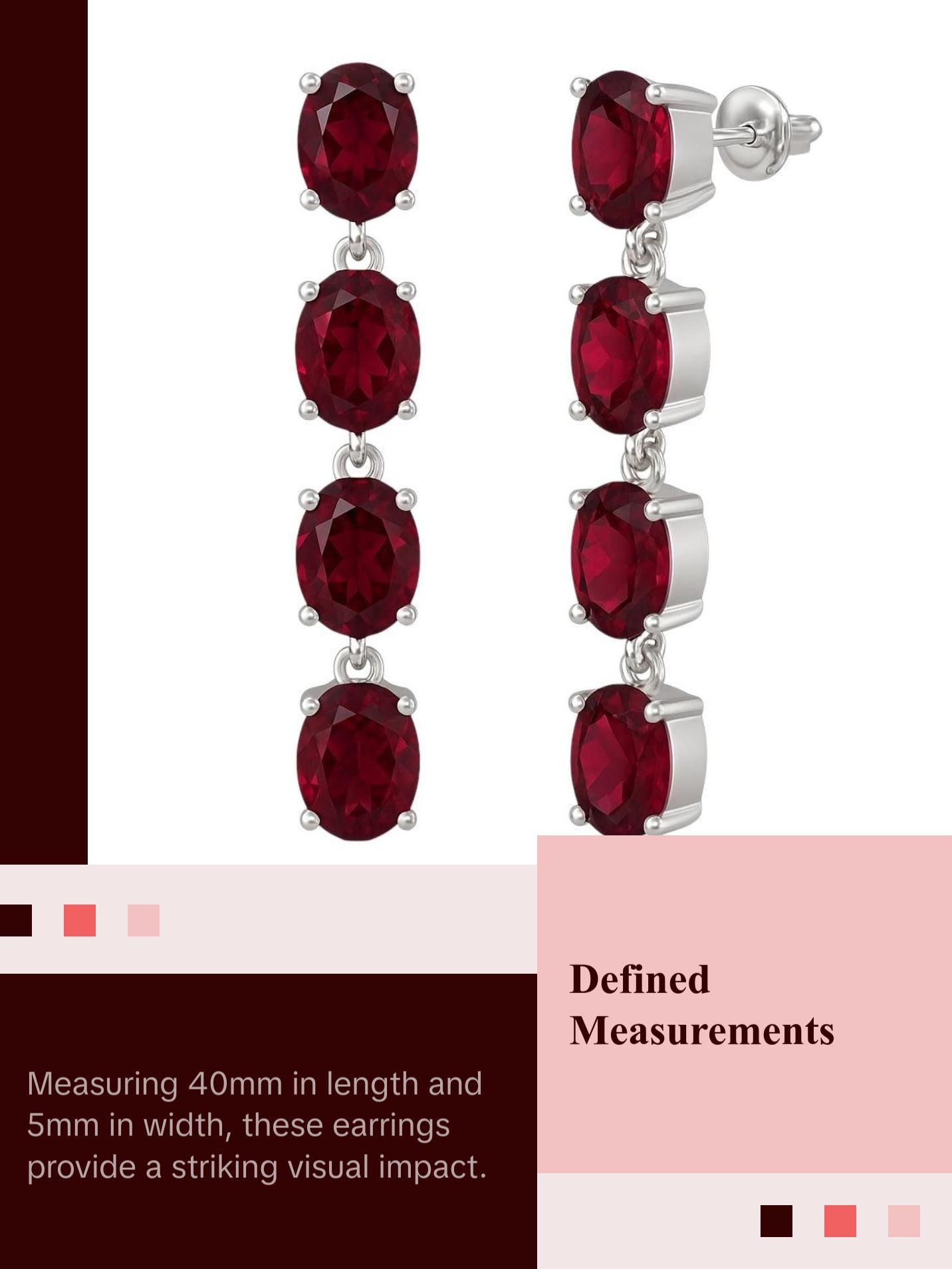 8ct Natural Oval Red Garnet Pin Dangle Earrings