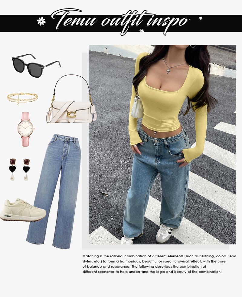 Women's Solid Color Square Neck Slim Fit Long Sleeve T-Shirt Top, Versatile Comfortable Simple Casual Cool Style, Can Be Worn Inside or Out for Everyday Casual Wear, Stretchy Comfortable Soft Fabric, Women's Clothing, Solid Color Top, Long Sleeve T-Shirt