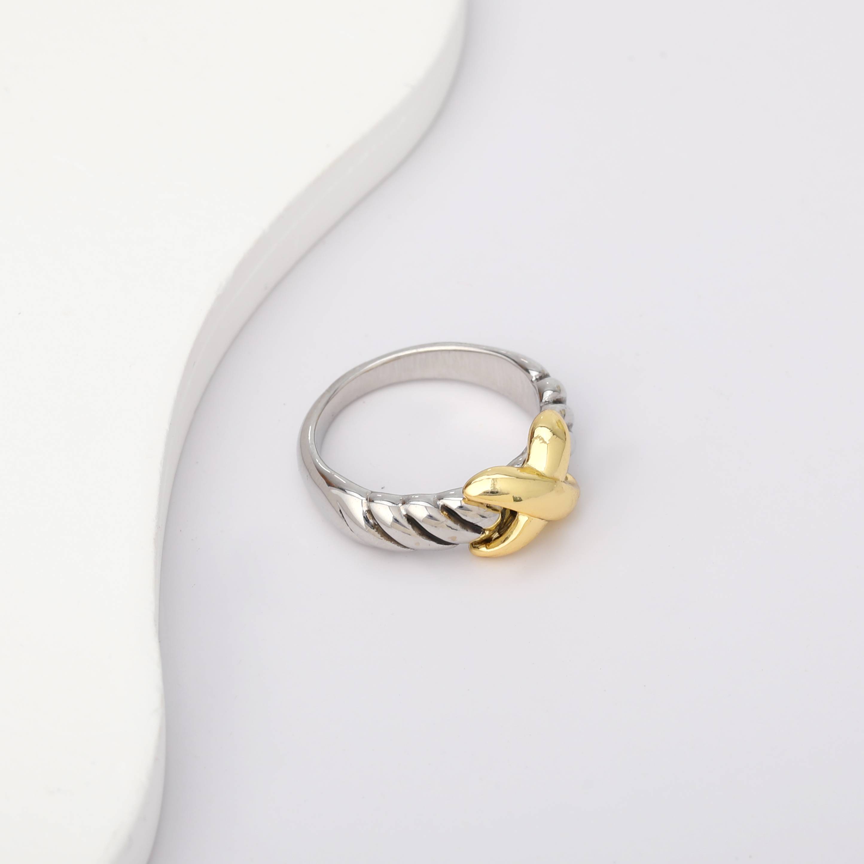 MYTYS Twisted Cable Two-Tone Ring Jewelry - Elegant X Design & Gold Silver Band for Women, Everyday Statement, Nickel-Free Hypoallergenic, Perfect Gift