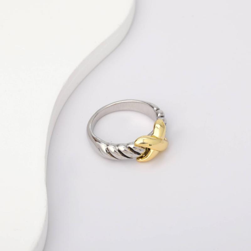 MYTYS Twisted Cable Two-Tone Ring Jewelry - Elegant X Design & Gold Silver Band for Women, Everyday Statement, Nickel-Free Hypoallergenic, Perfect Gift
