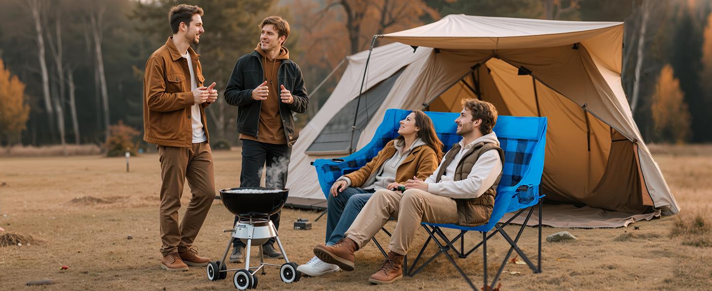 SLSY XXL Oversized Heated Double Camping Chair, Folding 2 Person Camping Couch Loveseat,Heating Padded Chairs with 3 Heat Levels Carrying Bag Lawn Chairs
