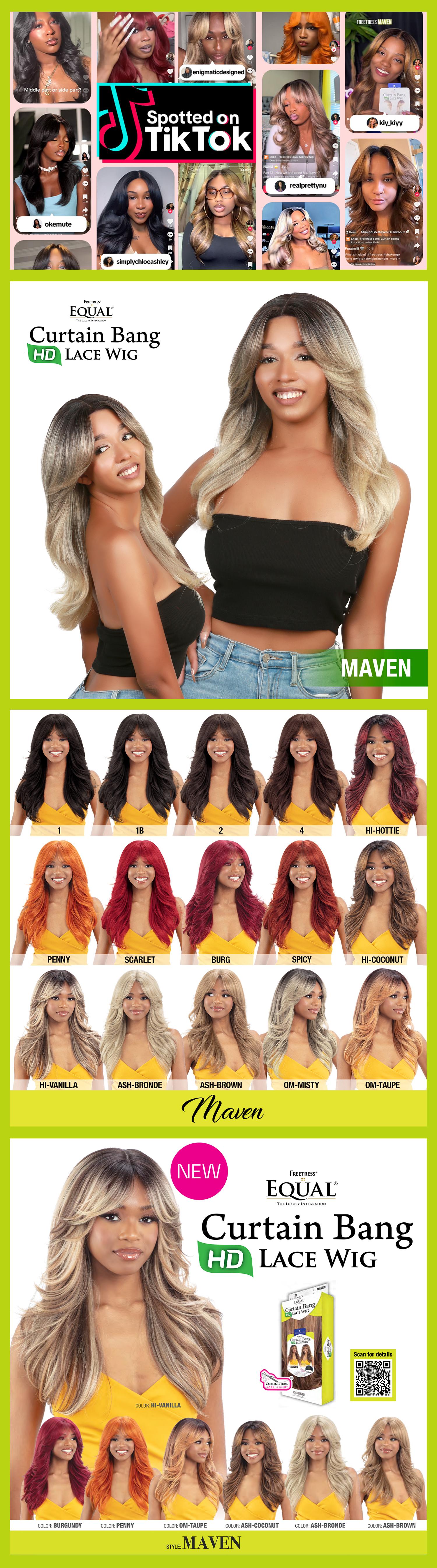 FreeTress Equal Curtain Bangs HD Lace Front Wig Maven Wavy