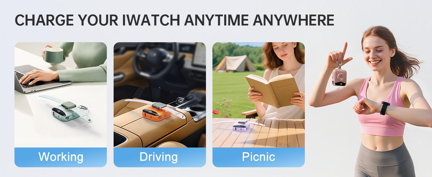 10000mAh Portable Charger Power Bank, 3-in-1 Wireless Battery Pack with Built-in USB-C & Lightning Cables, 22.5W Fast Charging, LED Display for iPhone, Apple Watch & Android Chargeable