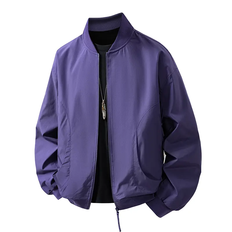 Men’s spring/autumn new baseball-collar jacket, trendy minimalist youth bomber jacket, varsity jacket, drop-shoulder jacket, fashionable versatile casual workwear jacket, men’s streetwear top, comfortable breathable fabric, suitable for everyday wear and