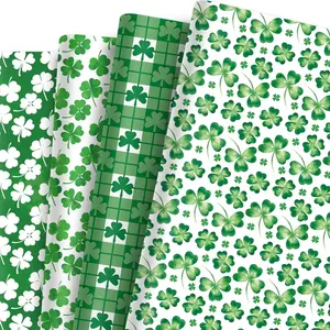 Saint Patrick's Day Wrapping Paper 12 Sheets 20x27in Shamrock Clover Plaids Patterns for Irish Themed Gifts & Party Decorations