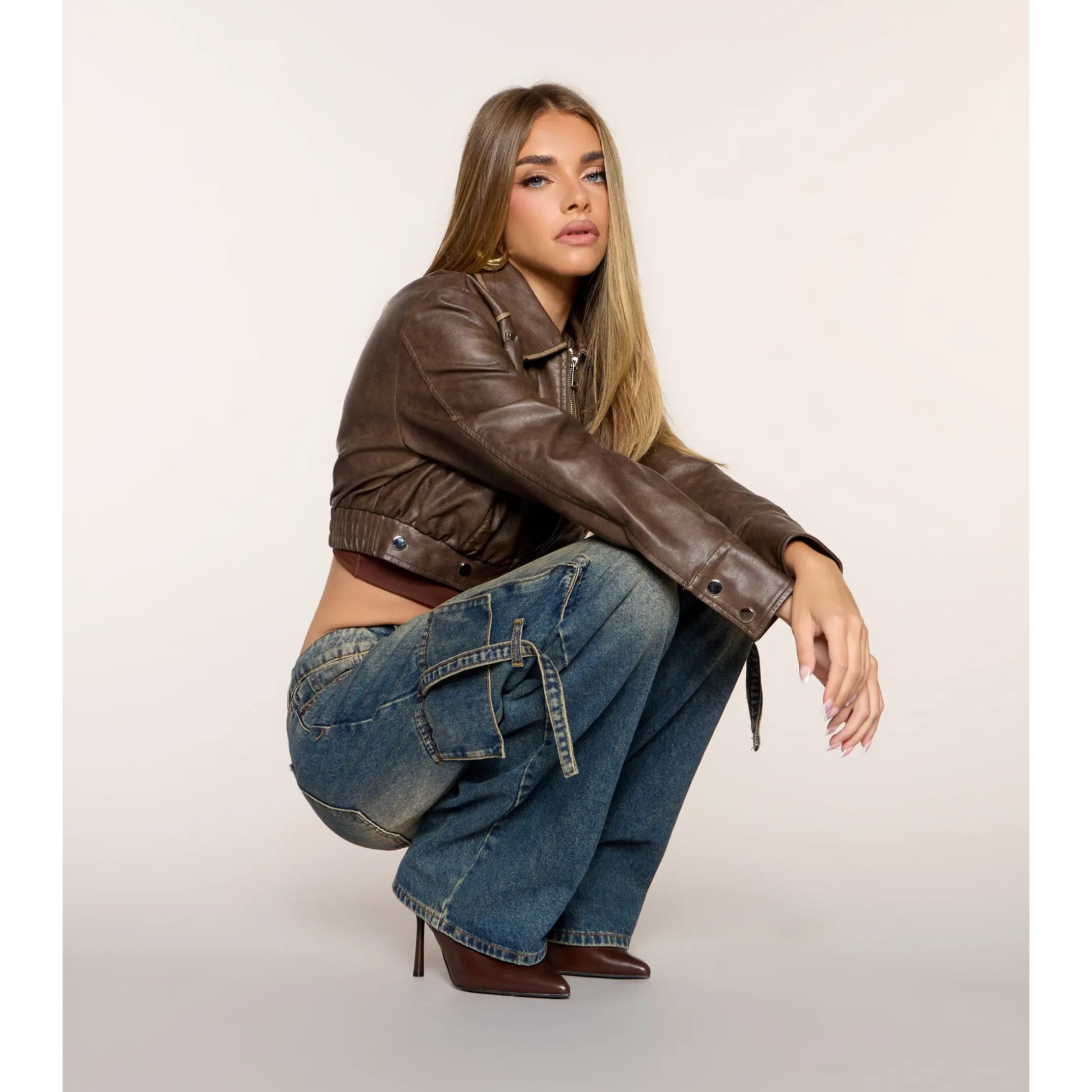 Everyday Edge Faux Leather Cropped Bomber Jacket