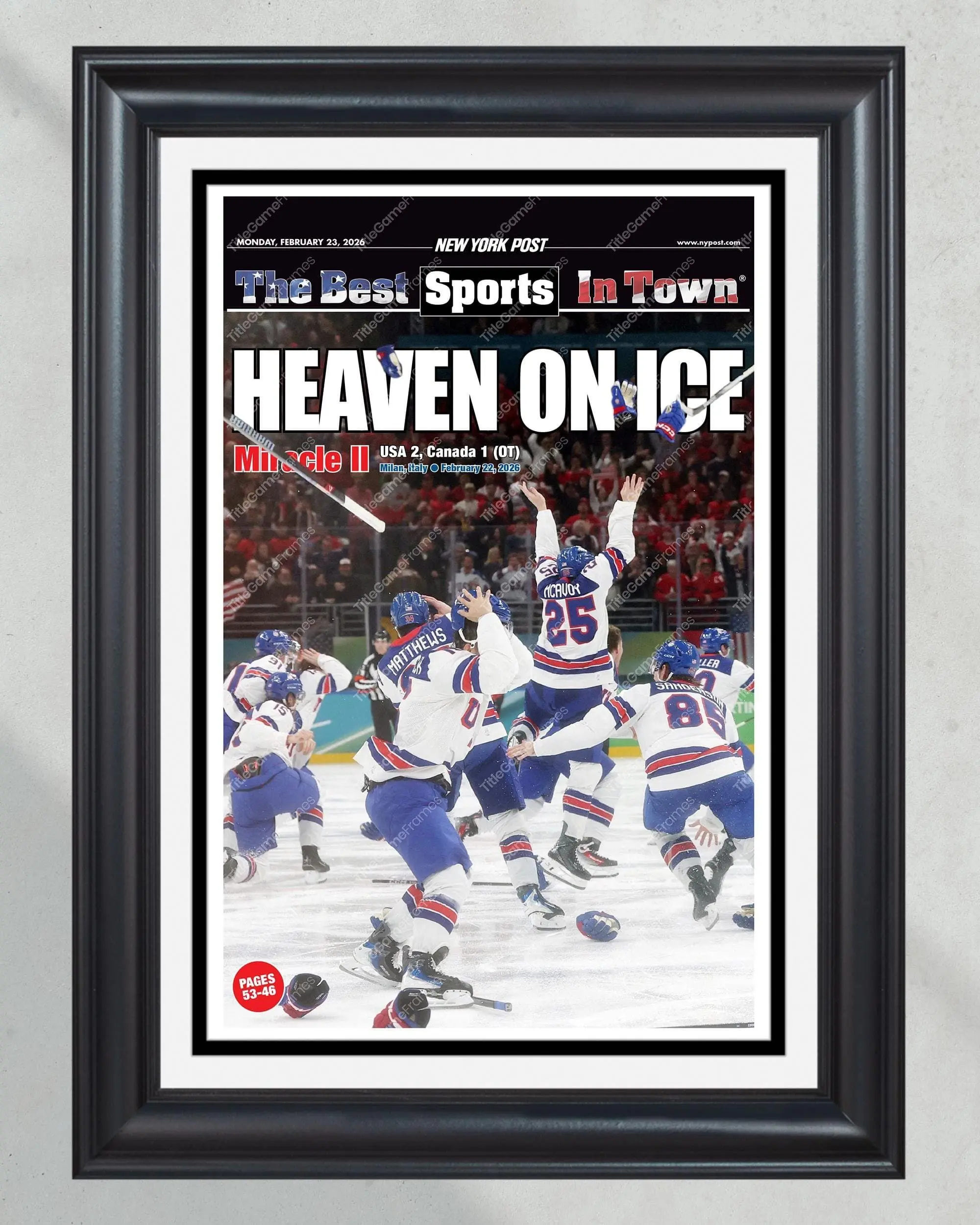 [UNFRAMED] 2026 USA Hockey Heaven on Ice, Gold Medal vs Canada, Victory Newspaper poster for Fans
