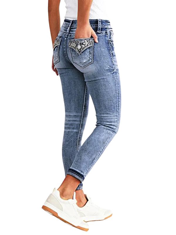 Butt Lifting Skinny Jeans with Retro Embroidered Pockets Light Wash Stretch Denim That Shapes Your Curves and Elevates Your Everyday Style