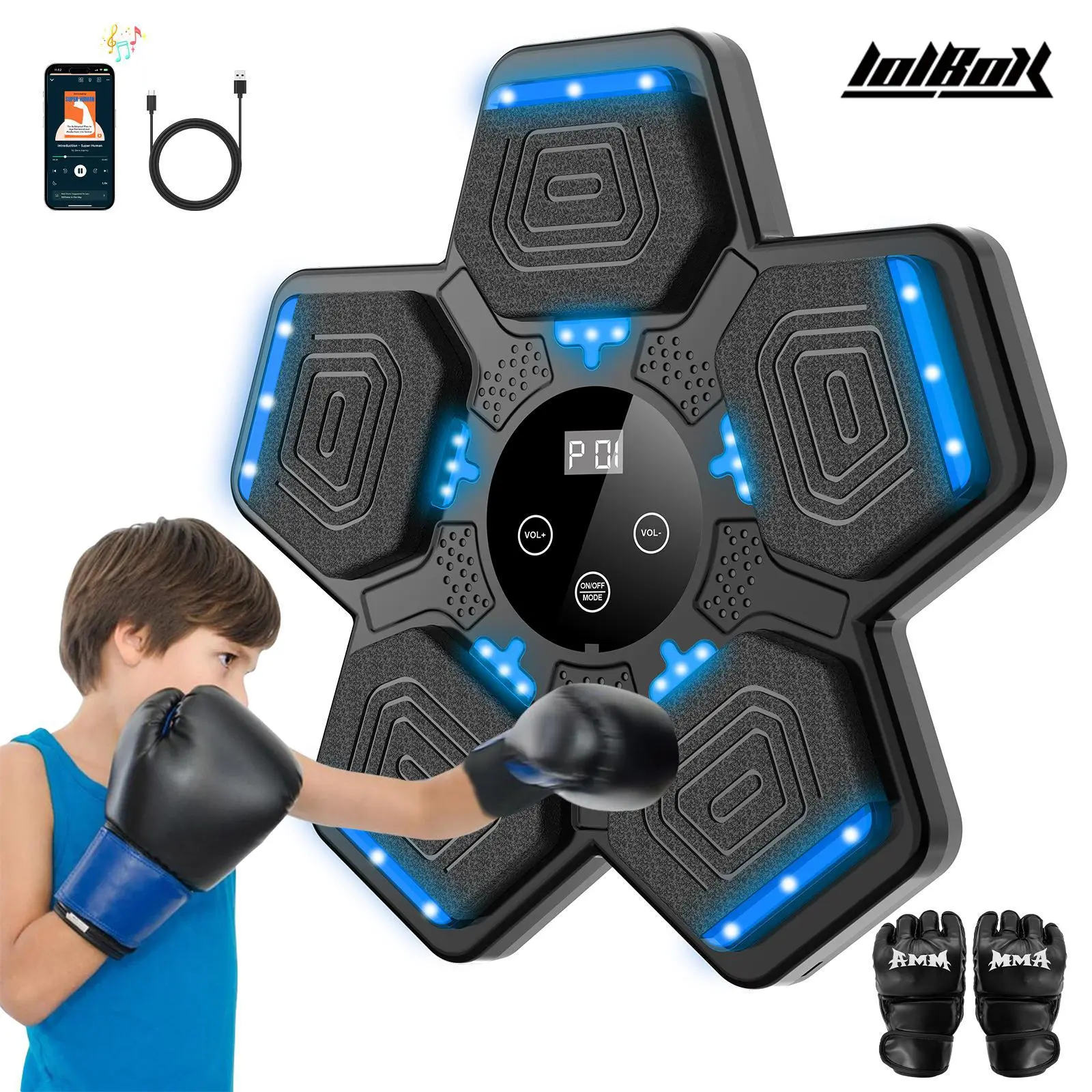 2026 Upgraded Bluetooth Music Boxing Machine with boxing gloves and wall-mounted smart hitting pad, adjustable-speed boxing trainer. Home gym workout equipment suitable for kids aged 6+ and adults, an ideal gift for children and boxing enthusiasts.