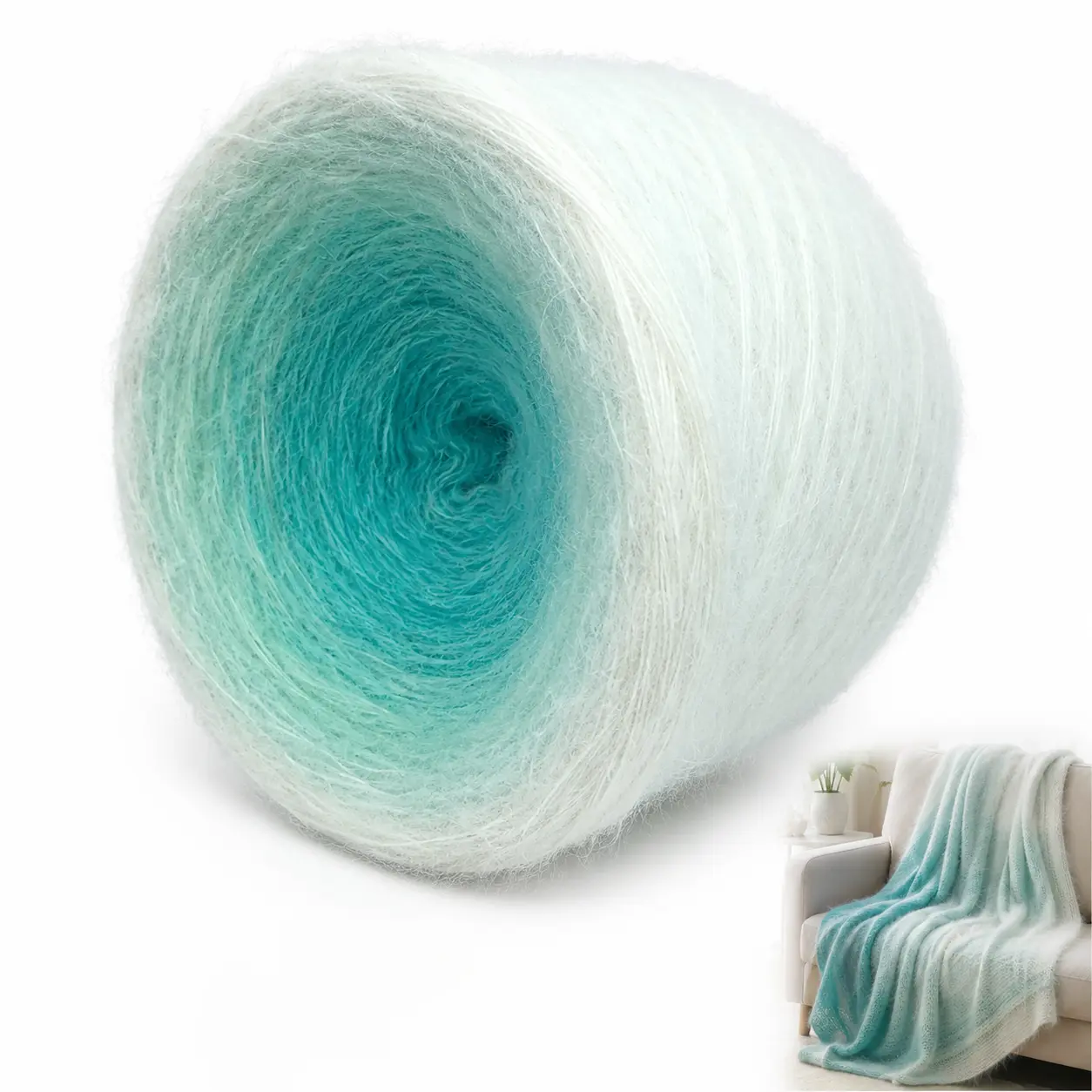 300g Long Pile Ombre Gradient Yarn Cake - Soft Yarn for Crochet Craft, Knitting Projects (Shawls, Blankets)