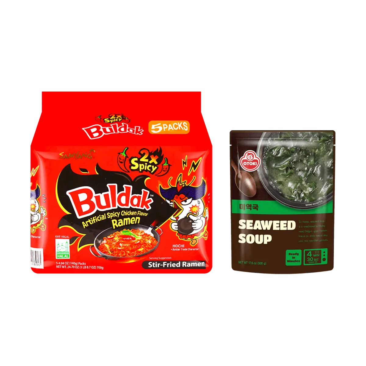 Buldak seaweed soup recipe，Samyang Buldak Seaweed Soup Ramen Combo Pack - Spicy Chicken Stir-fried Noodles 5-Pack (700g) + Ottogi Korean Seaweed Soup (500g) - Viral TikTok Food Challenge & Mukbang Favorite