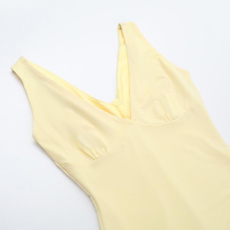 JY24071SKO-Women's Summer Sheer Beach Cover Up Dress Elegant Sleeveless V-Neck Ruffle Trim Split Maxi Gown Lightweight Transparent Mesh Long Dress for Tropical Vacation Poolside and Cruise Wear