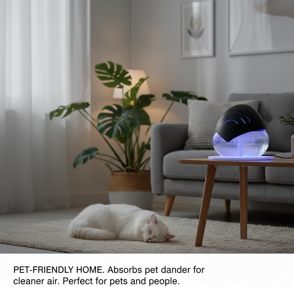 Air Purifier- Water Air Revitalizer, Air Washer, Air Freshener, Room Aromatizer, Aroma and Essential Oil Diffuser with 7 Color adjustable LED Lights- Air Washer Diffuser, Removes Dust, Allergens and Freshens Air