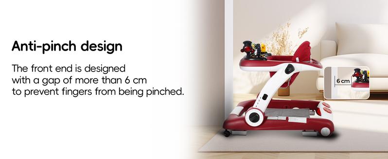 6-in-1 Baby Walker, Foldable Activity Walker with Adjustable Height & Speed, Music, Lights, Anti-Rollover, Toddler Push Walker, Baby Walker with Wheels for Boys & Girls 6-18 Months