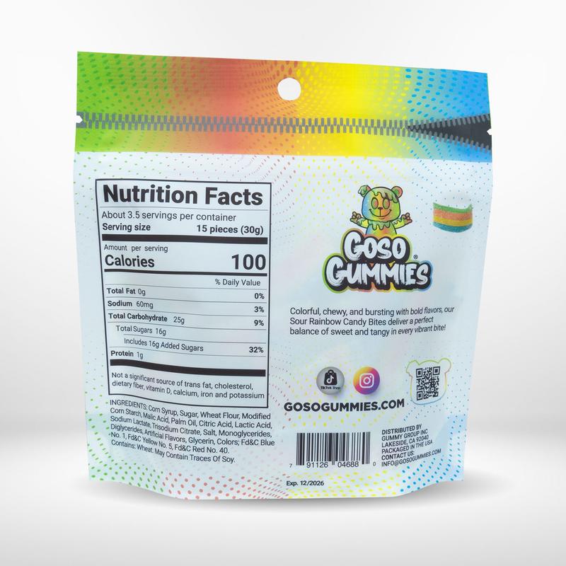 Goso Gummies - Sour Candy Bites Variety Pack – 5 Flavors - Mango, Strawberry, Watermelon, Rainbow, Blueberry - Extreme Sour Strips & Fruity Bites Sampler - Tiktok Viral Candy