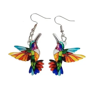 Colorful Hummingbird Acrylic Earrings, Fashion Retro Style Bird Earrings, Unique Vintage Animal Jewelry for Women, Trendy Fashion Accessory Gift