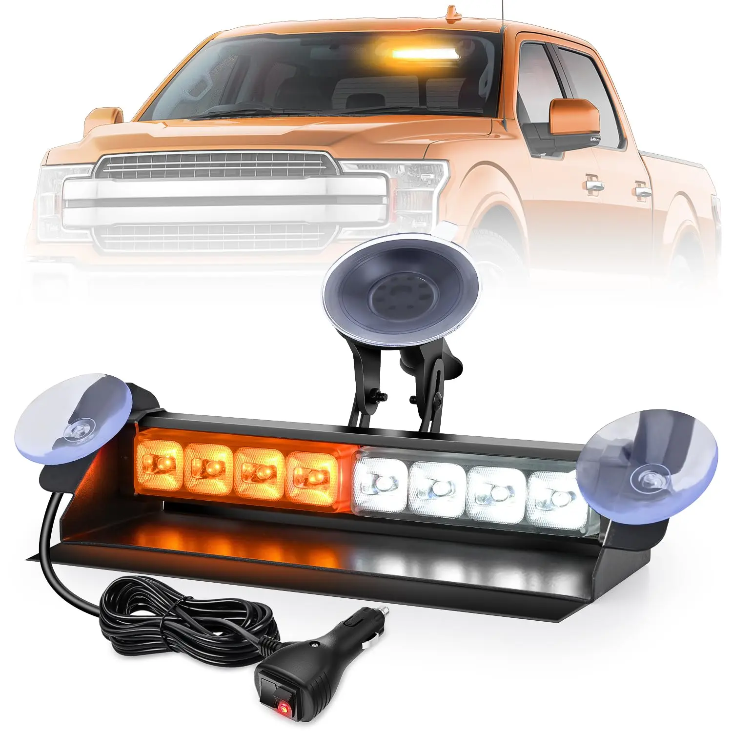Nilight Triangular 8 LED Traffic Advisor Strobe Light Bar - Aluminum, 9.94ft Plug-and-Play, Suction Cup Windshield Mount, 18 Flash Modes, Built-In Memory, Screw-In Safety Light, Anti-Glare Baffle, Amber White, High Visibility for Construction Vehicles, Em