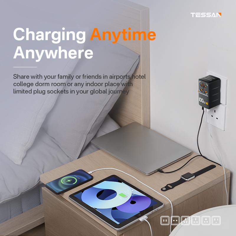 TESSAN Universal Travel Adapter 35W/65W/100W Fast Charging with 4 USB Ports & 1 Type C for US EU UK AUS Ireland(Type C/G/A/I) Plug , Portable Charger for Cellphone/Smartphone/Electronic Devices, Travel Essential TESSAN Universal Travel Adapter 35W/65W/100W Fast Charging with 4 USB Ports & 1 Type C for US EU UK AUS Ireland(Type C/G/A/I) Plug , Portable Charger for Cellphone/Smartphone/Electronic Devices, Travel Essential