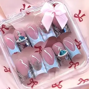 Blue & White Frenchies W/ Charms | Acrylic Press On Nails