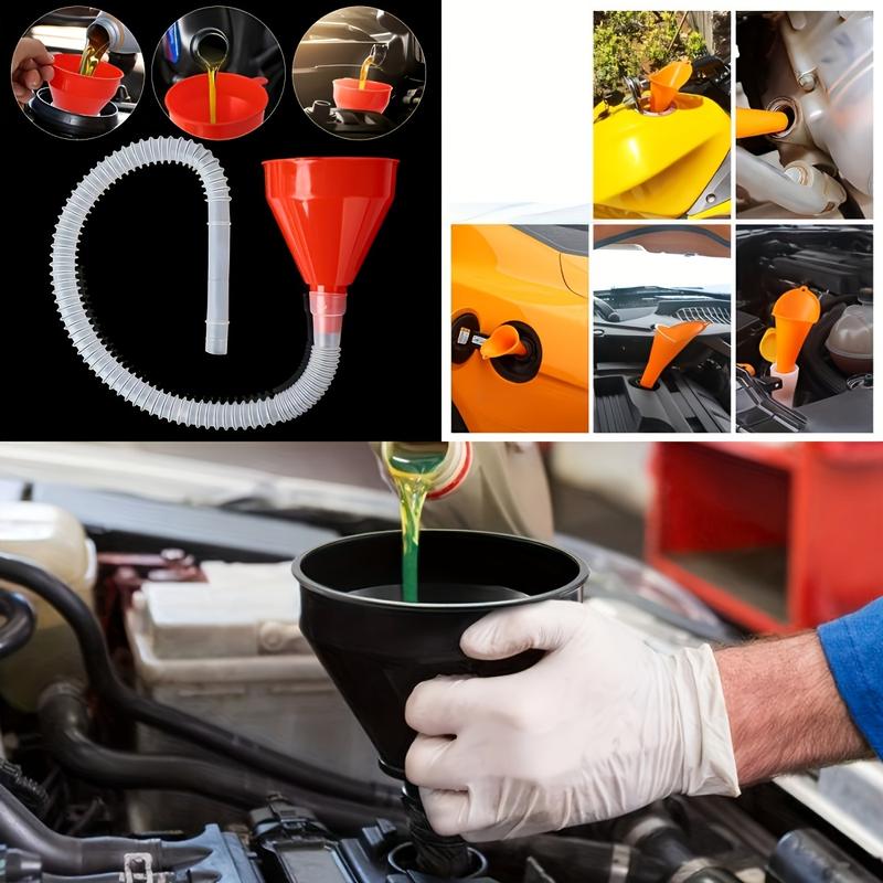 6 Pcs Plastic Automotive Funnels Set, Wide Mouth Fuel Funnels, Plastic Long Neck Oil Funnels, Flexible Right Angle Funnels, with Detachable Spout and Filter, for Water/Gasoline/Coolant/Engine Oil