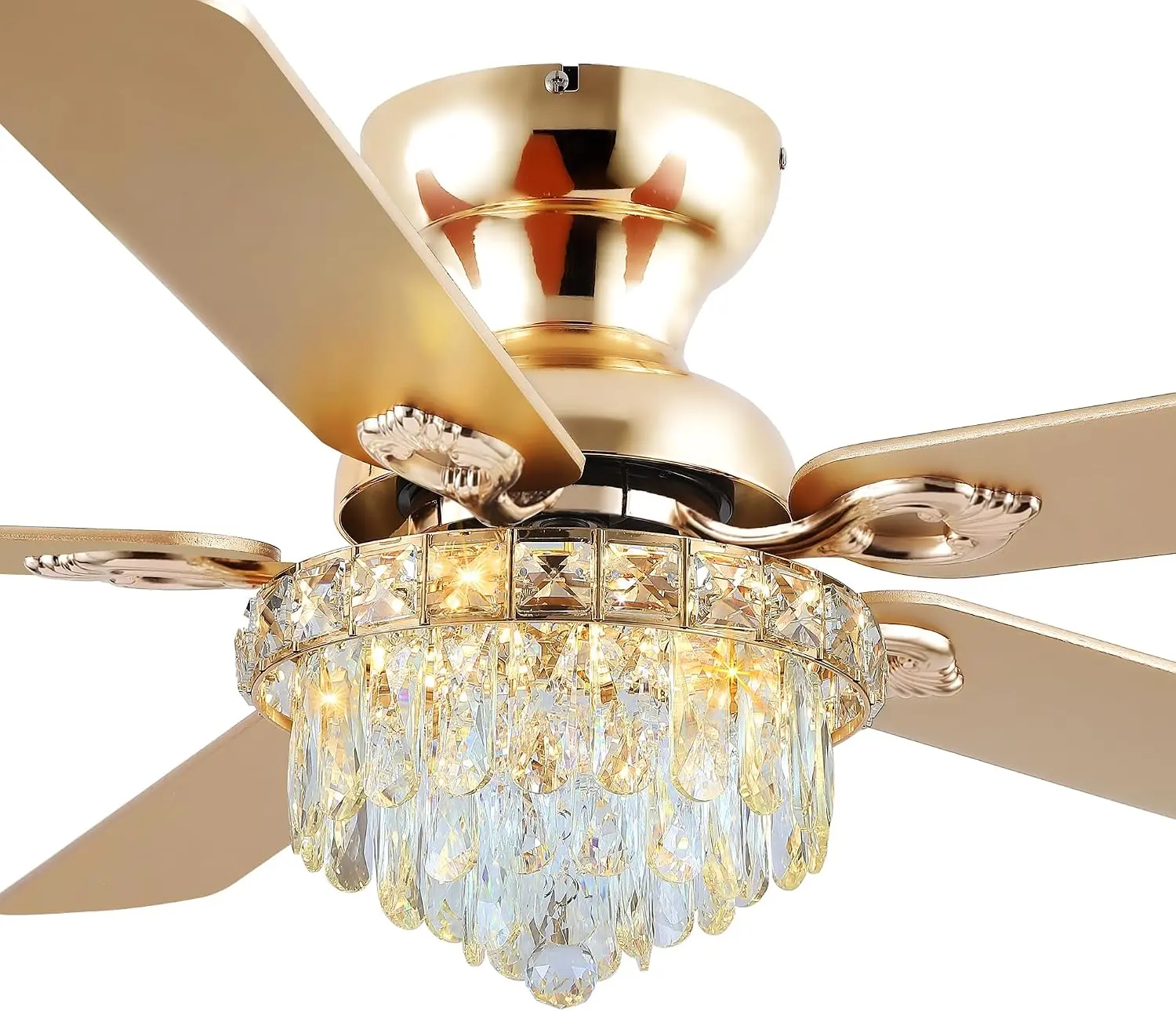 GJeg Crystal Ceiling Fan Fandelier with Lights-Modern Ceiling Fan(52" Gold) | Crystal Ceiling Fans with Remote Control,Modern Ceiling Fan with Noiseless DC Reversible Motor,Dining Room,Living Room