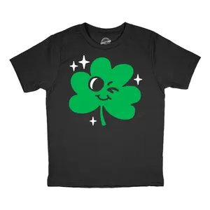 Youth Funny T Shirts Winking Clover Sarcastic St Patricks Day Tee For Kids Funny T Shirts Saint Patrick's Day Tops for Kid Novelty Tees for Kids Black -