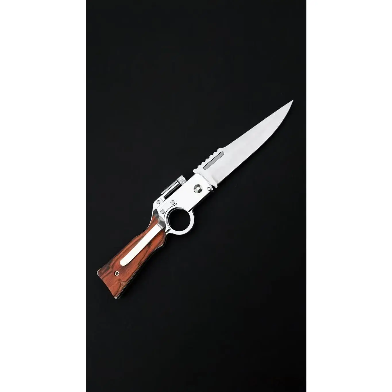 AKPocket Folding Knife - 5C13Mov Steel, Non-Slip Wooden Handle, Straight Edge, LED Light, Pocket Clip - Adult Fighting, Outdoor Camping EDC Tool Resistant to Peeling, Adults