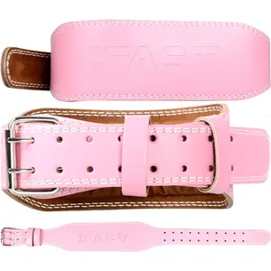 L size Weight Lifting Belt, Leather Weight Lifting Belt for Men and Women with 4 inch Padded Lumbar Support Belt for Weightlifting Deadlift, Cross Training, Power Lifting Workout & Squats Exercise