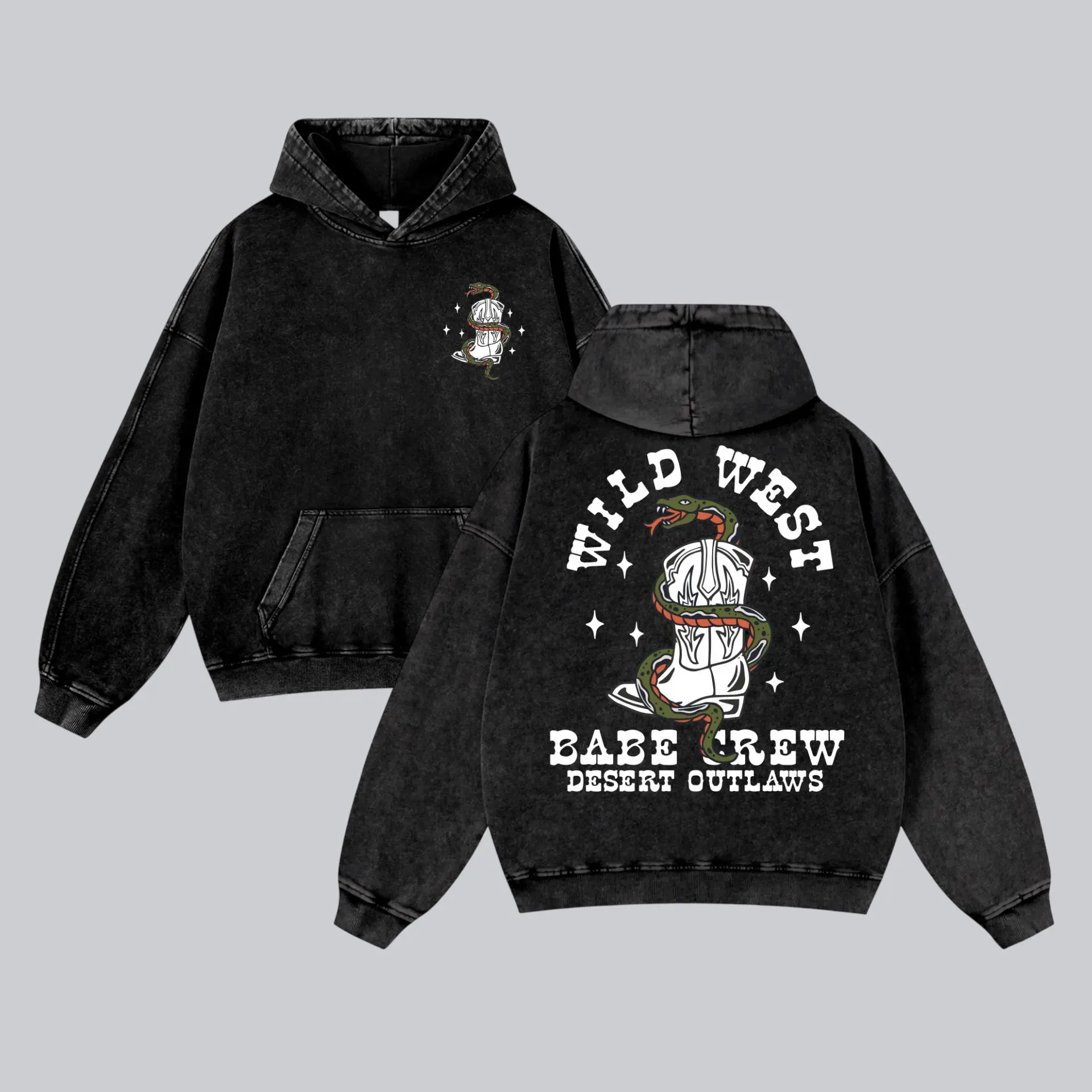 Wild West Babe Crew Desert Outlaws Washed Hoodie, Cowgirl Apparel, Oversized Menswear And Women Menswear Tops, Gym Pump Cover, Hip Hop Y2K Graphic Apparel, Gift for Her