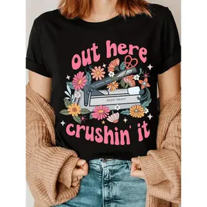 Floral Medicine Assistant Tee With Med Tech Print Funny Nurse Shirt For Summer Crew Neck Stretch Fabric Casual Crewneck