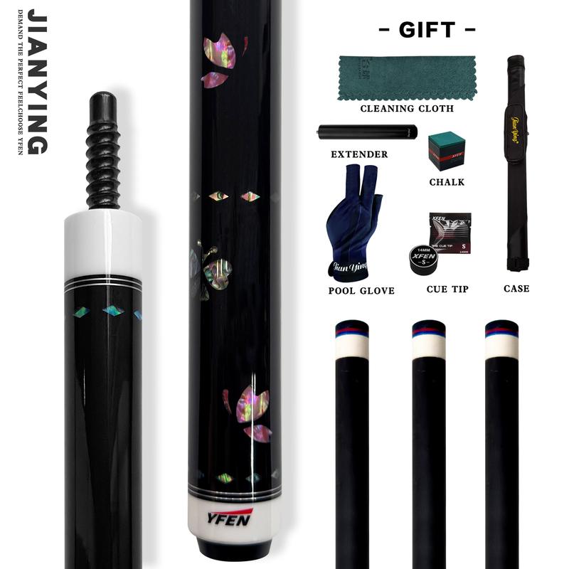 The world's first carbon fiber 1/2 billiard cue comes with a cue box and accessories. It features a 58 inch, 11.8mm cue tip and is suitable for both home and club use. Comes with cue case + leather tip + gloves + towel + chalk