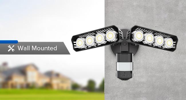SANSI Super Bright  54W LED Security Lights Motion Sensor Flood Light Outdoor, 7000LM, 700W Equiv 5000K IP65 Waterproof, 4 Head Dusk to Down Floodlight for Garage, Yard, Porch，Hardwired Upgraded Energy Efficient Sidewalk Driveways Patio