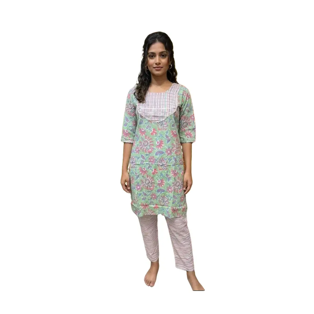 #2PS-21 Vibrant Green Floral Printed Kurta Pant Set