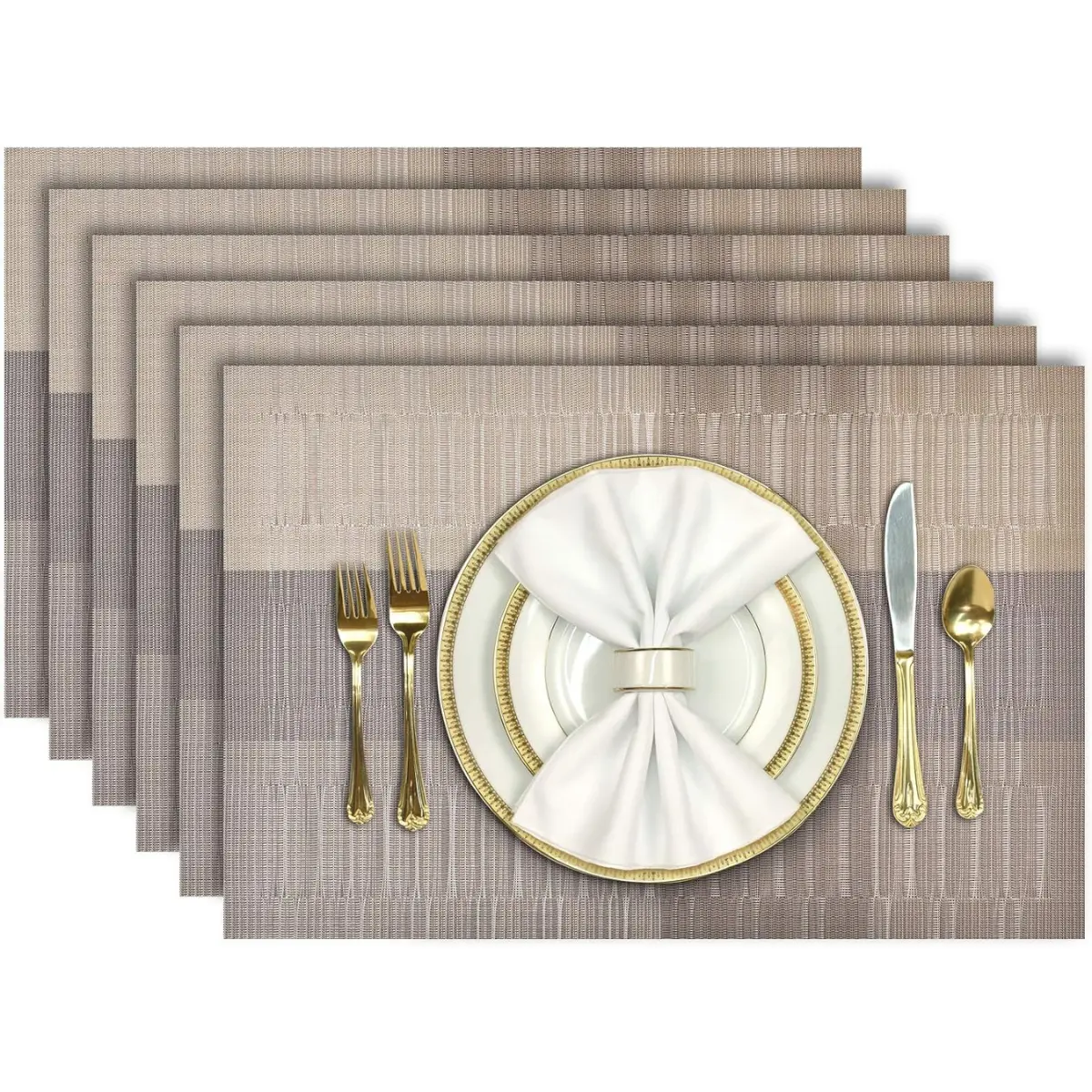 Placemats Set of 6, Heat Resistant Place Mats, Washable PVC Table Mats, Woven Vinyl Plastic Placemats for Dining Table, Non-Slip Stain Resistant Kitchen Table Placemats Easy to Clean