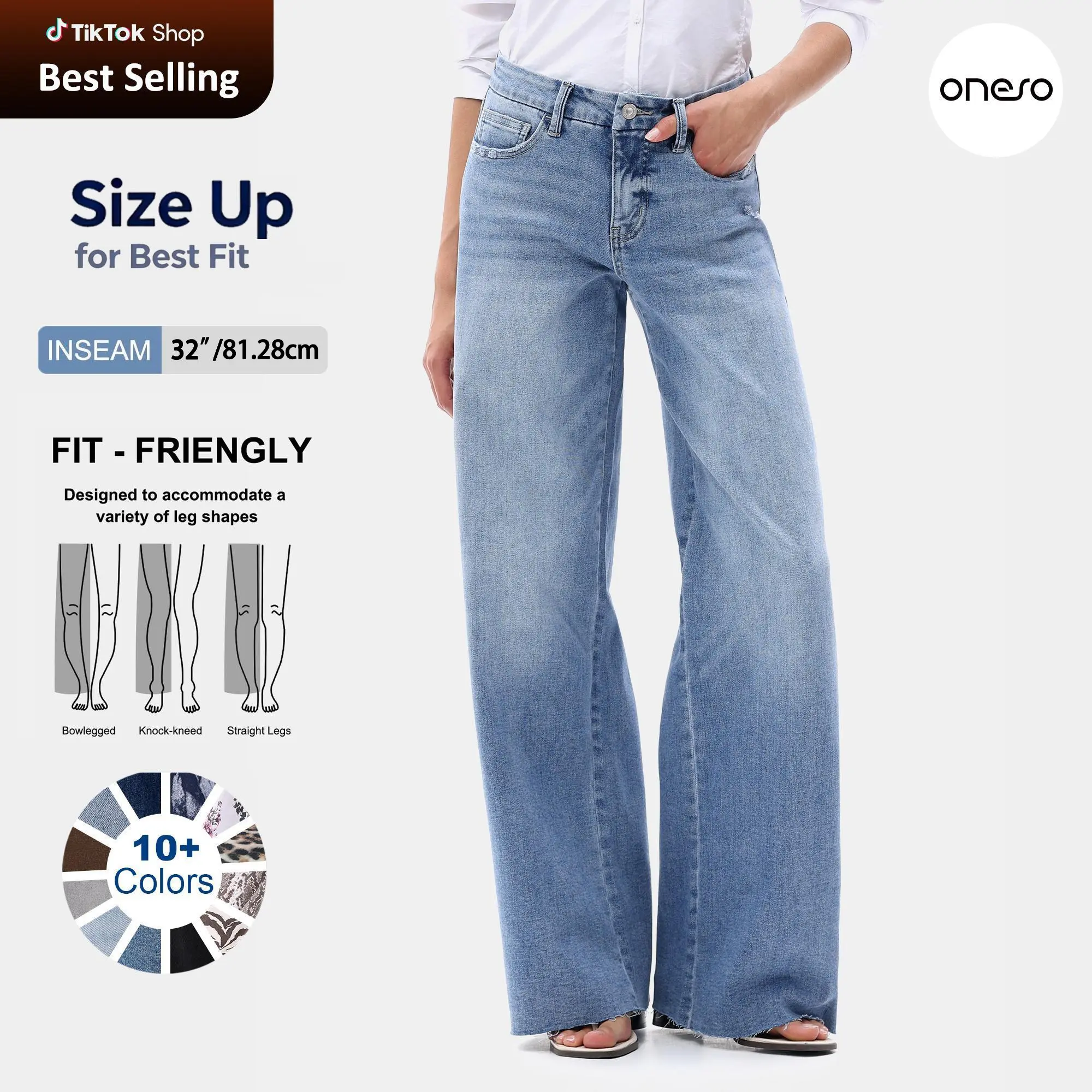 Freya ONESO Women Mid Rise High Stretchy BBL Jeans Butt Lifting Wide Leg Raw Hem Denim Pants Tummy Control Spring Basic Minimalist Woman Denim Bottom Comfortable Denim Jeans OSW8019 Plus Size Regular Size Fashion Daily Outfits DIY Inseams #SummerVibes