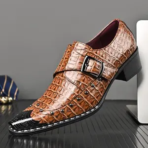 Vintage Men’s Business Shoes British Style Formal Dress Shoes with Buckle Breathable Soft Height-Increasing Shoes