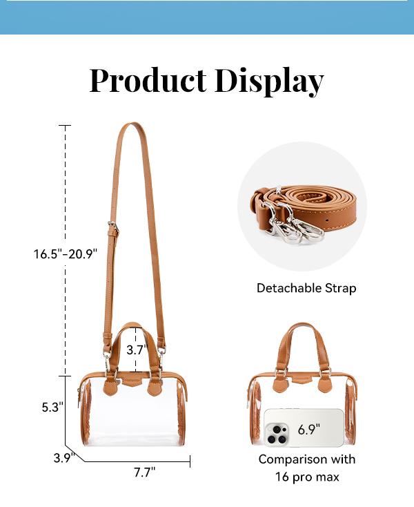 BOSTANTEN Clear Bag for Stadium Approved Top Handle Crossbody Purses Barrel Handbag for Events, Concerts, Travel, Daily Use