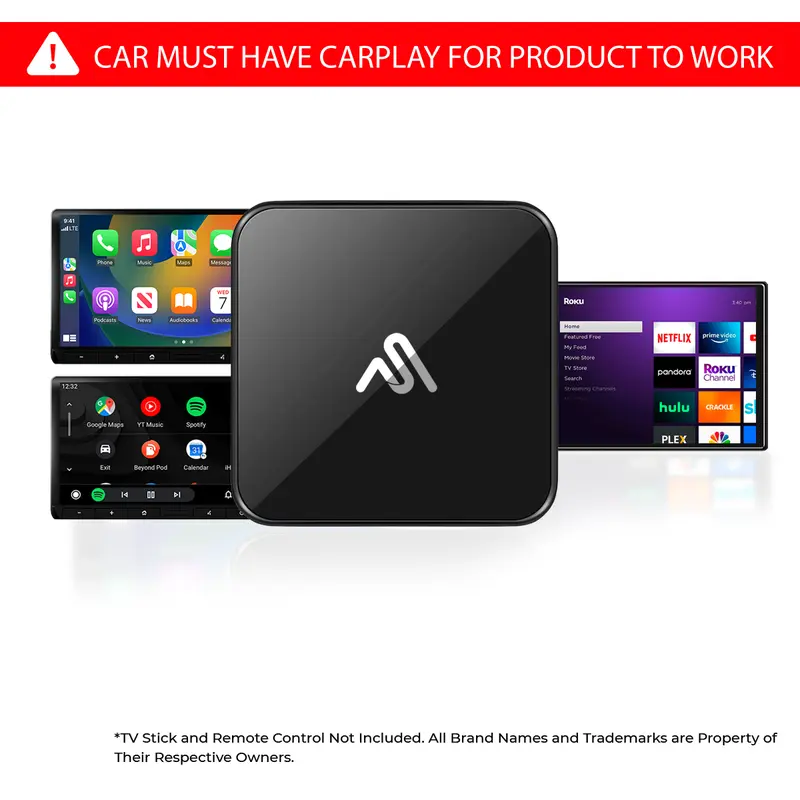 AutoSky TV Adapter – Wireless Apple CarPlay Converter with HDMI Input for Fire Stick, Roku & Streaming Apps on Your Car's Infotainment Screen