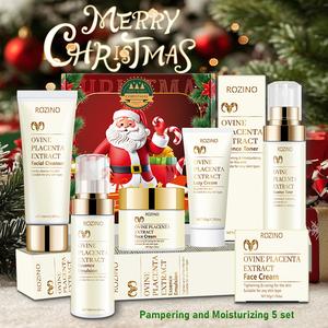 ROZINO Christmas Gift Set 5-Piece Ovine Placenta Skincare Collection with Facial Cleanser Toner Essence Cream - Anti-Aging Moisturizing Tightening Care Complete Routine Premium Present for Friends and Family