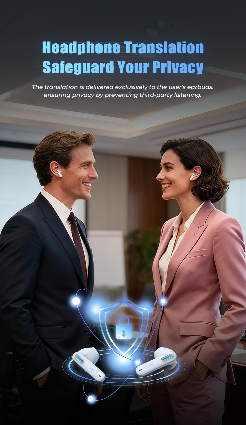 HTC NE49-ai translation headset Bluetooth headset (6.0), charging box, IPX5 waterproof, 35 hours of charging box life, built-in microphone.