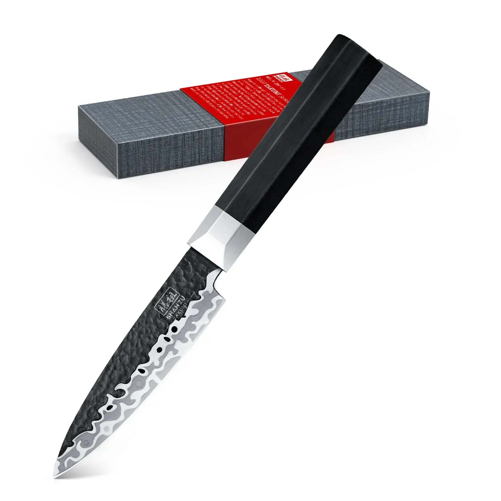 SHAN ZU TAKUMI Textured Octagon Forged Japanese-Style Steel Blade Fruit Knives and Peeler Set with Ergonomic G10 Handle, Gift-Ready Kitchenware