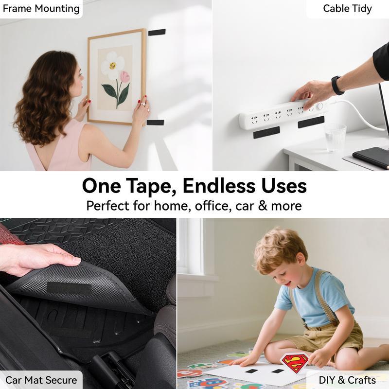 100 PCS Heavy Duty Double Sided Hook and Loop Strips | Reusable Adhesive Mounting Tape Strong Stick for Wall Hanging Picture Frames Cable Organizer DIY Home Decor Office Organization