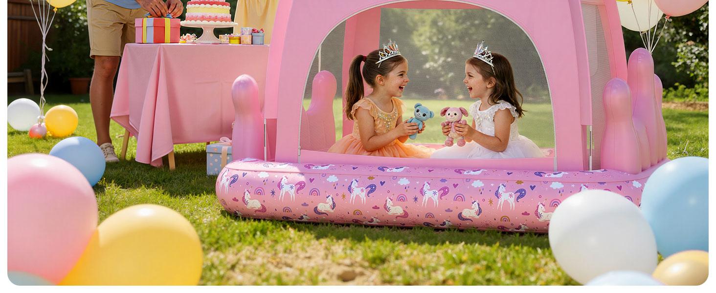 QPAU Princess Inflatable Toddler Bed with Tent, Blow Up Toddler Travel Bed with Sides, Portable Kids Air Mattress for Girls, Ideal for Home, Grandma’s, Camping & Sleepovers – Includes Electric Pump